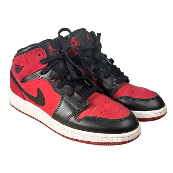 Air Jordan 1 Mid Bred Red/Black Sneakers Youth Size 5.5Y - Picture 1 of 9